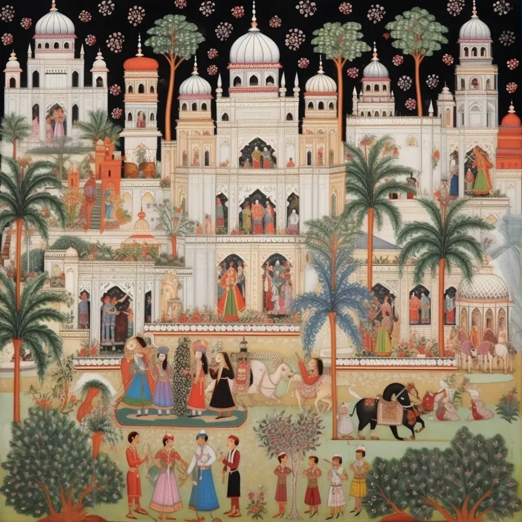 Image of a fusion between French Rococo style and Indian Mughal architecture in an extravagant palace scene - Image 1