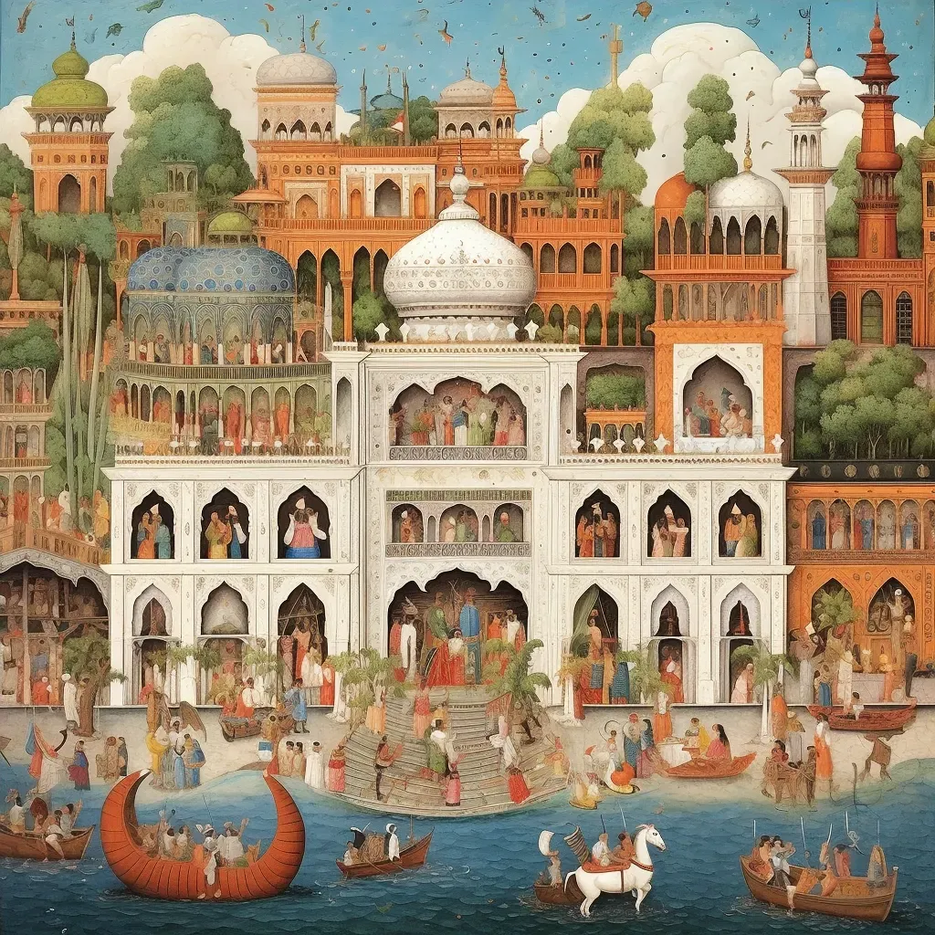 Image of a fusion between French Rococo style and Indian Mughal architecture in an extravagant palace scene - Image 4