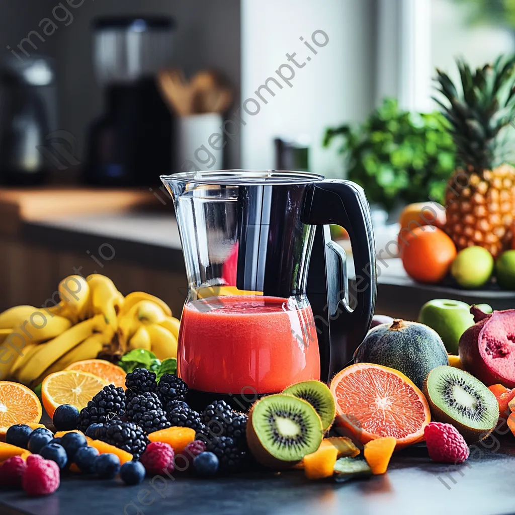 Preparation of a colorful fruit smoothie in a modern kitchen - Image 1