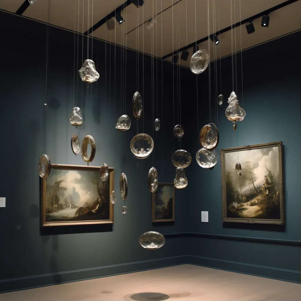 Suspended mobiles gently rotating with balanced components - Image 1