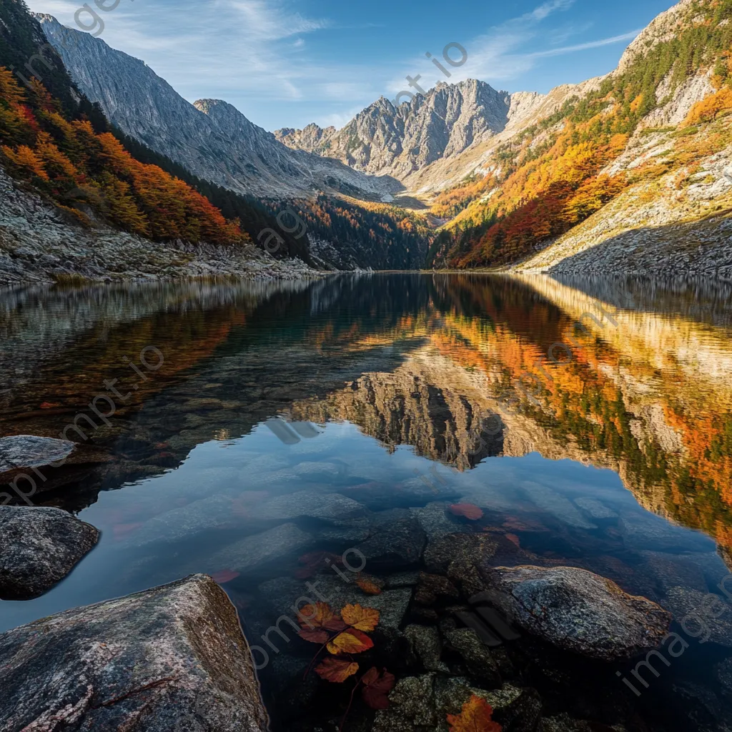 Alpine lake with autumn foliage reflecting in the water - Image 4