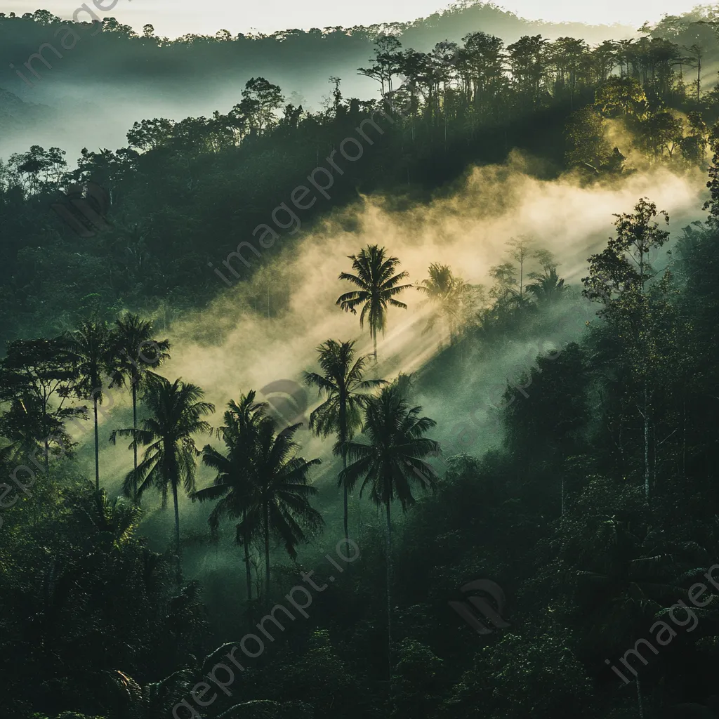 Enchanting fog over a tranquil rainforest with silhouettes - Image 3