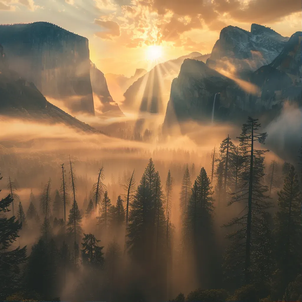 Yosemite Valley sunrise mist - Image 1