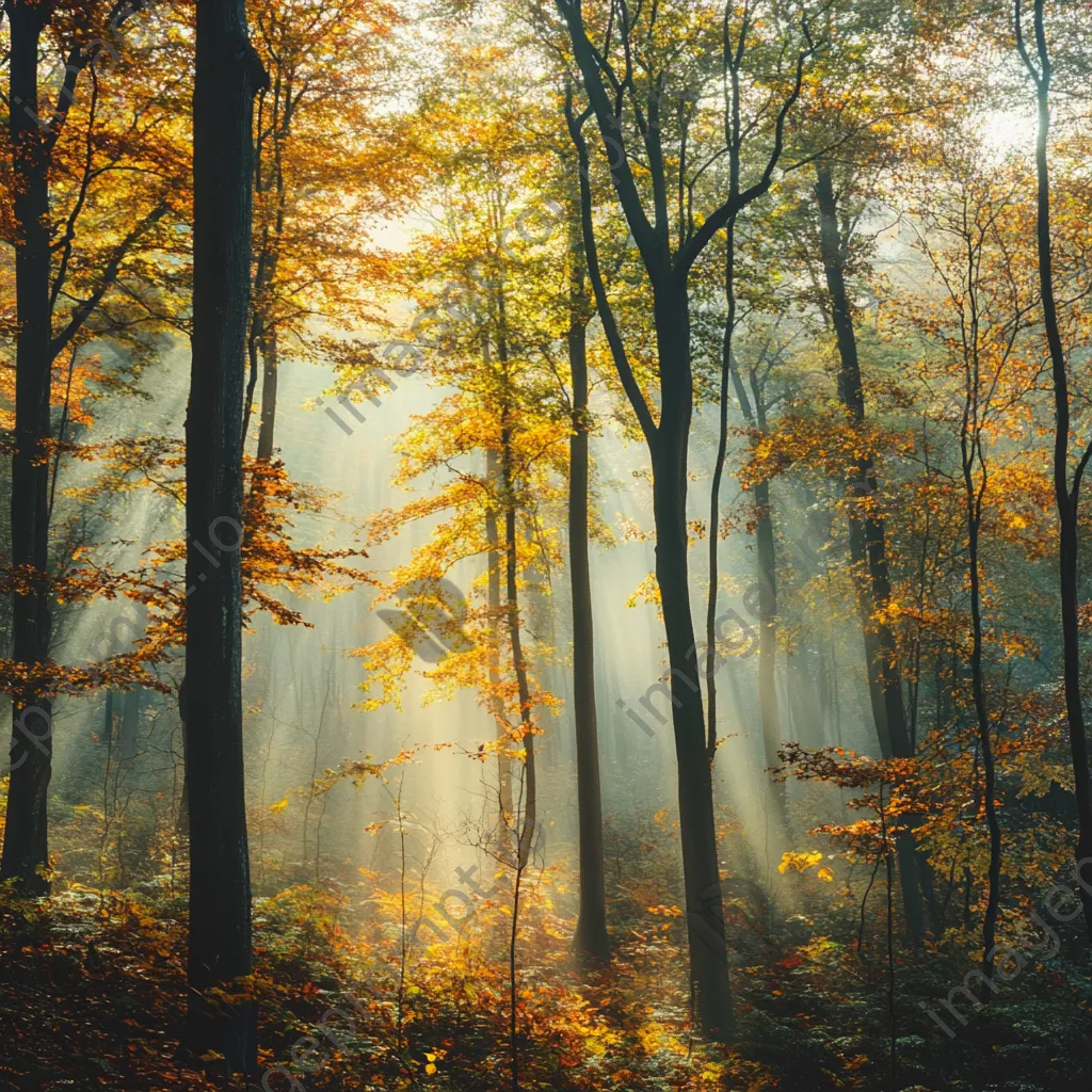 Misty autumn forest with colorful leaves - Image 2