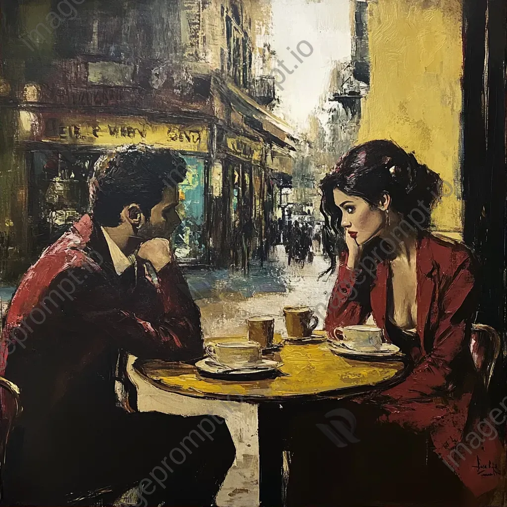 Oil painting of romantic scene in a Parisian café - Image 2