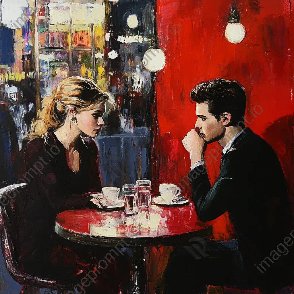 Oil painting of romantic scene in a Parisian café - Image 3