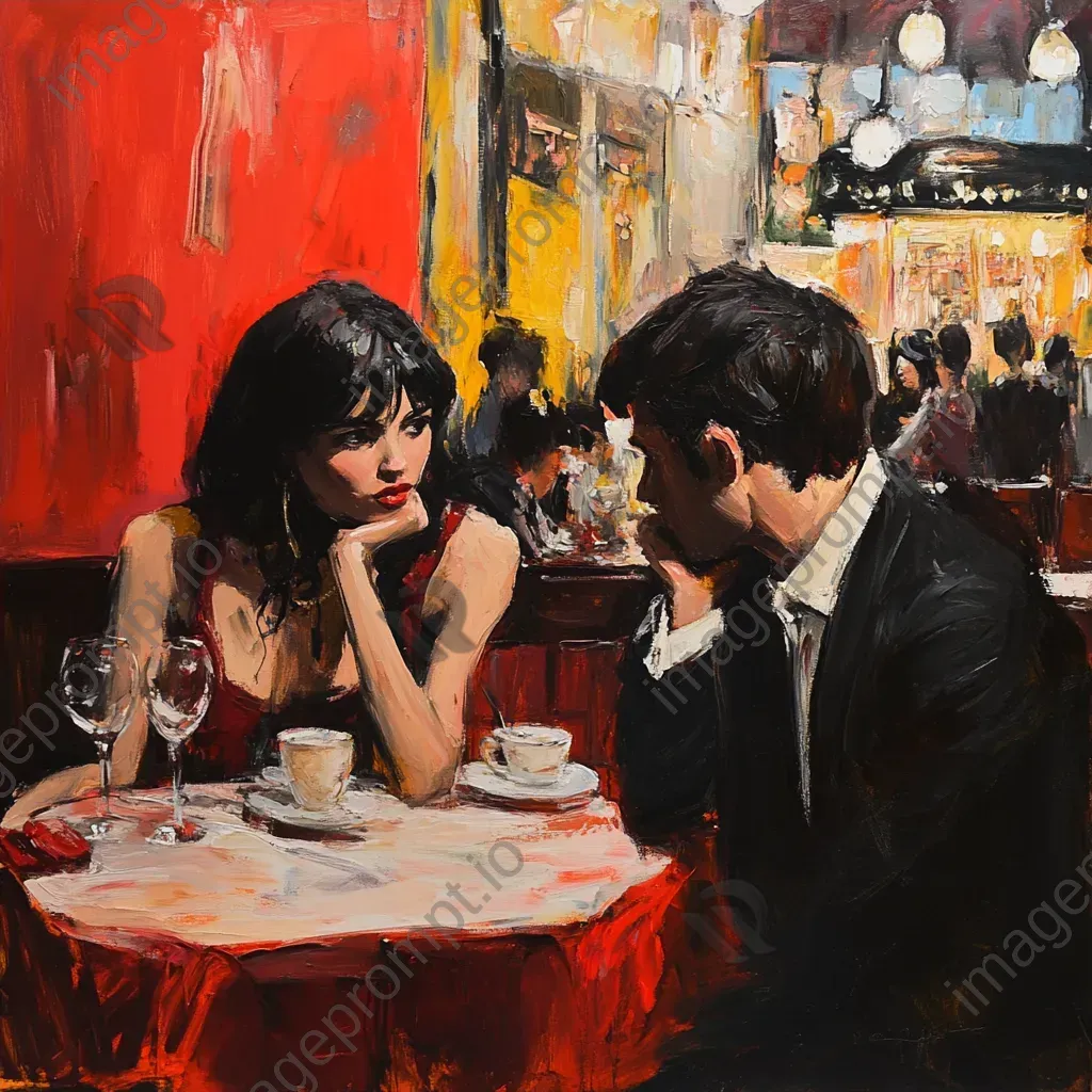 Oil painting of romantic scene in a Parisian café - Image 4