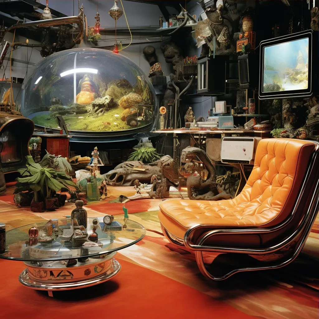 Image of a retro-futuristic living room with floating furniture and holographic television - Image 3