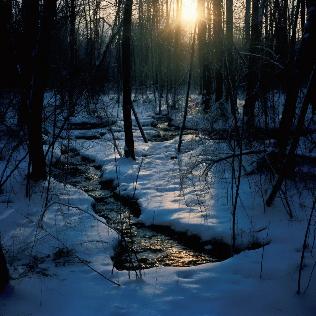 Image of forest shadow contrast on a snowy landscape - Image 3