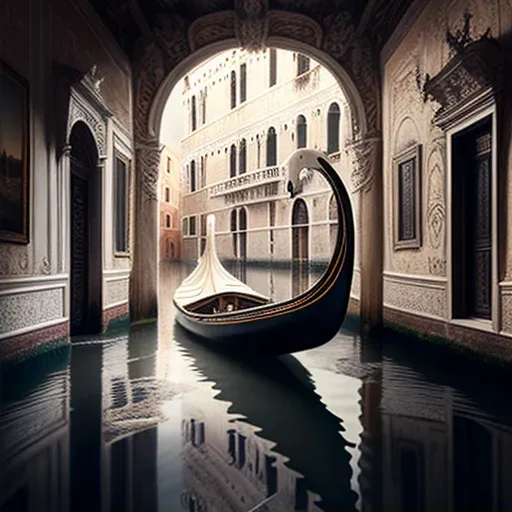 Image of an elegant gondola floating down a Venice canal with historic buildings - Image 2