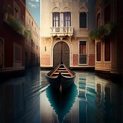 Image of an elegant gondola floating down a Venice canal with historic buildings - Image 3