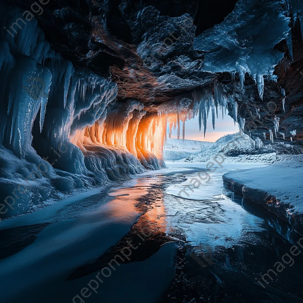 Ice cave with frozen formations - Image 1