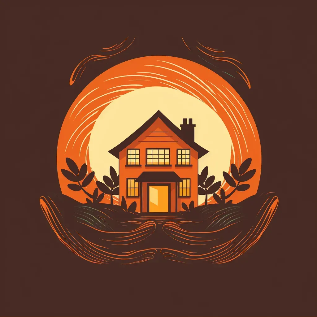 Logo with two hands coming together to form a house, in orange and brown. - Image 1