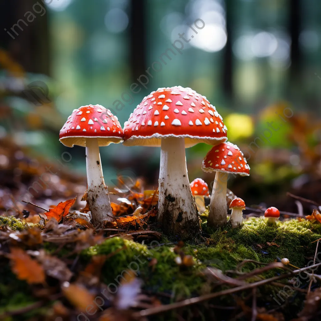 Whimsical fly agaric mushrooms in the forest - Image 1