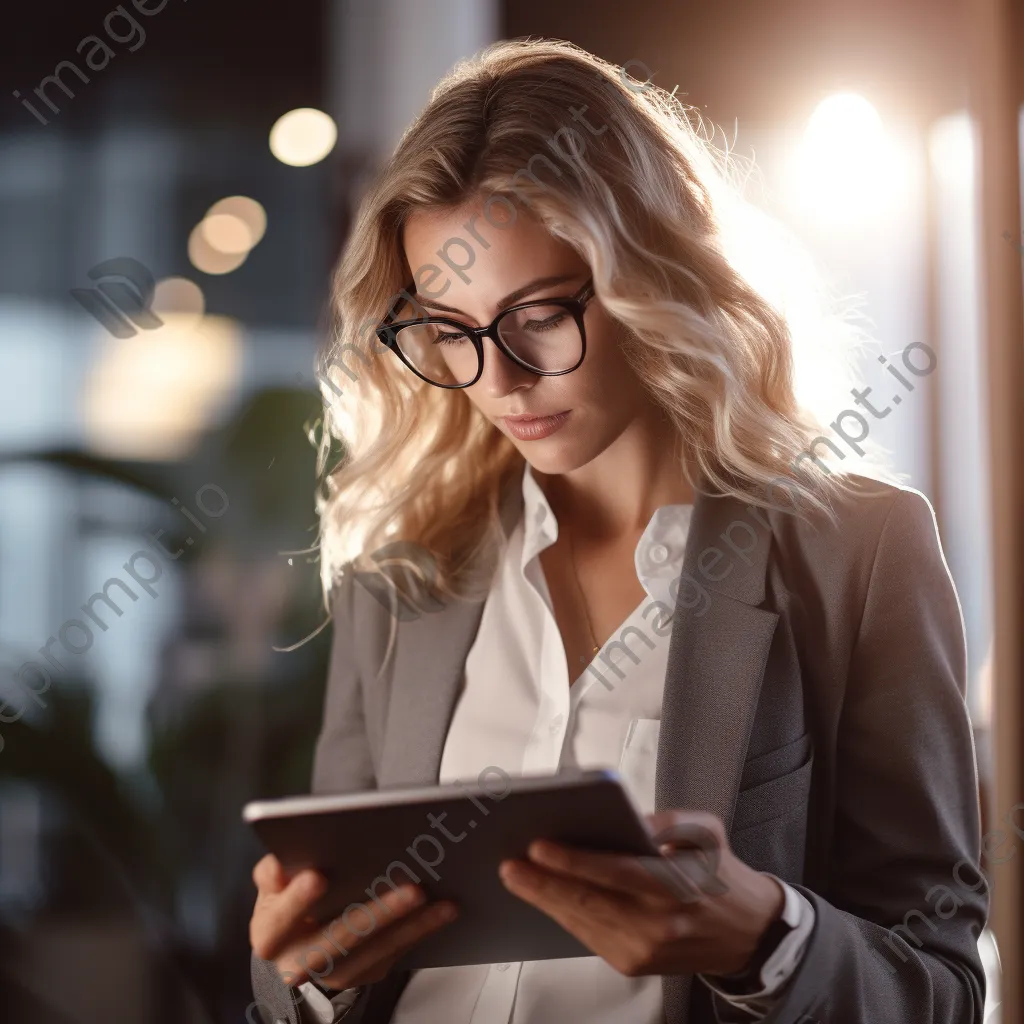 Female executive focused on tablet in office - Image 1