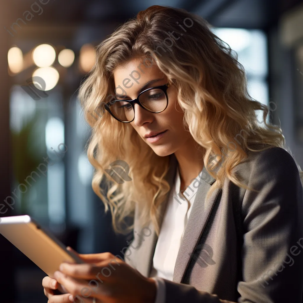 Female executive focused on tablet in office - Image 2