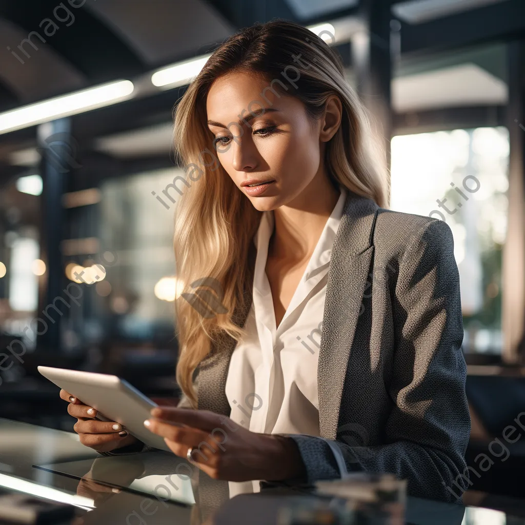 Female executive focused on tablet in office - Image 3