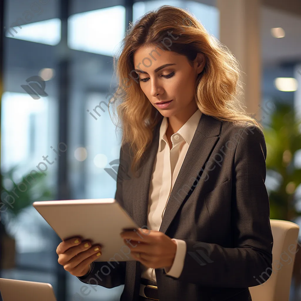 Female executive focused on tablet in office - Image 4