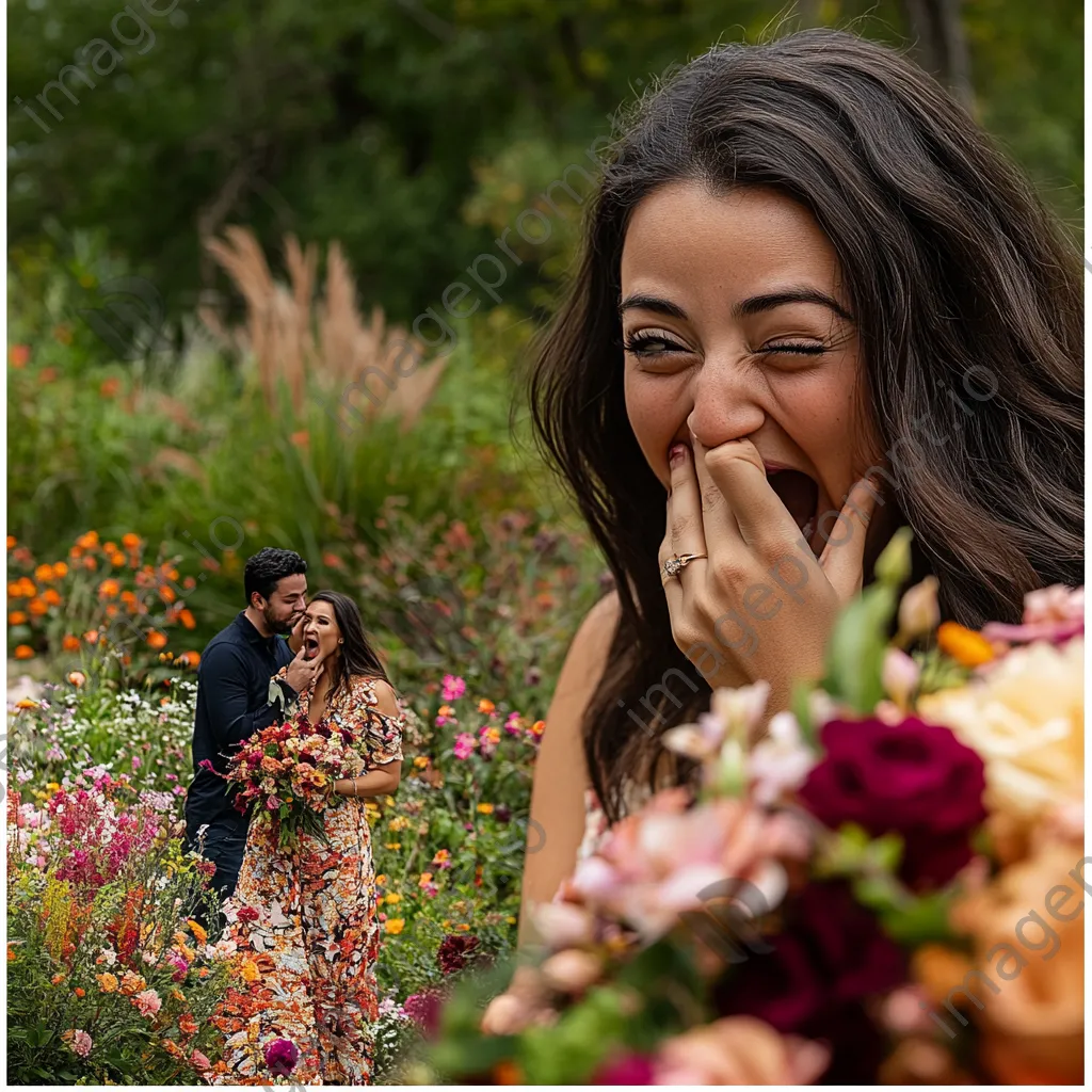 Couple during a surprise proposal in a park - Image 2