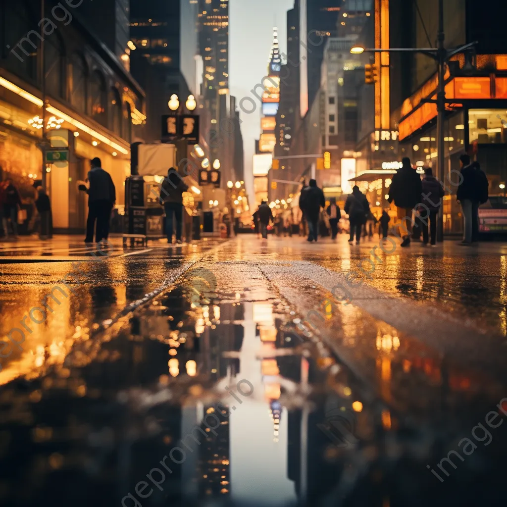 Blurred city street during rain with light reflections - Image 1