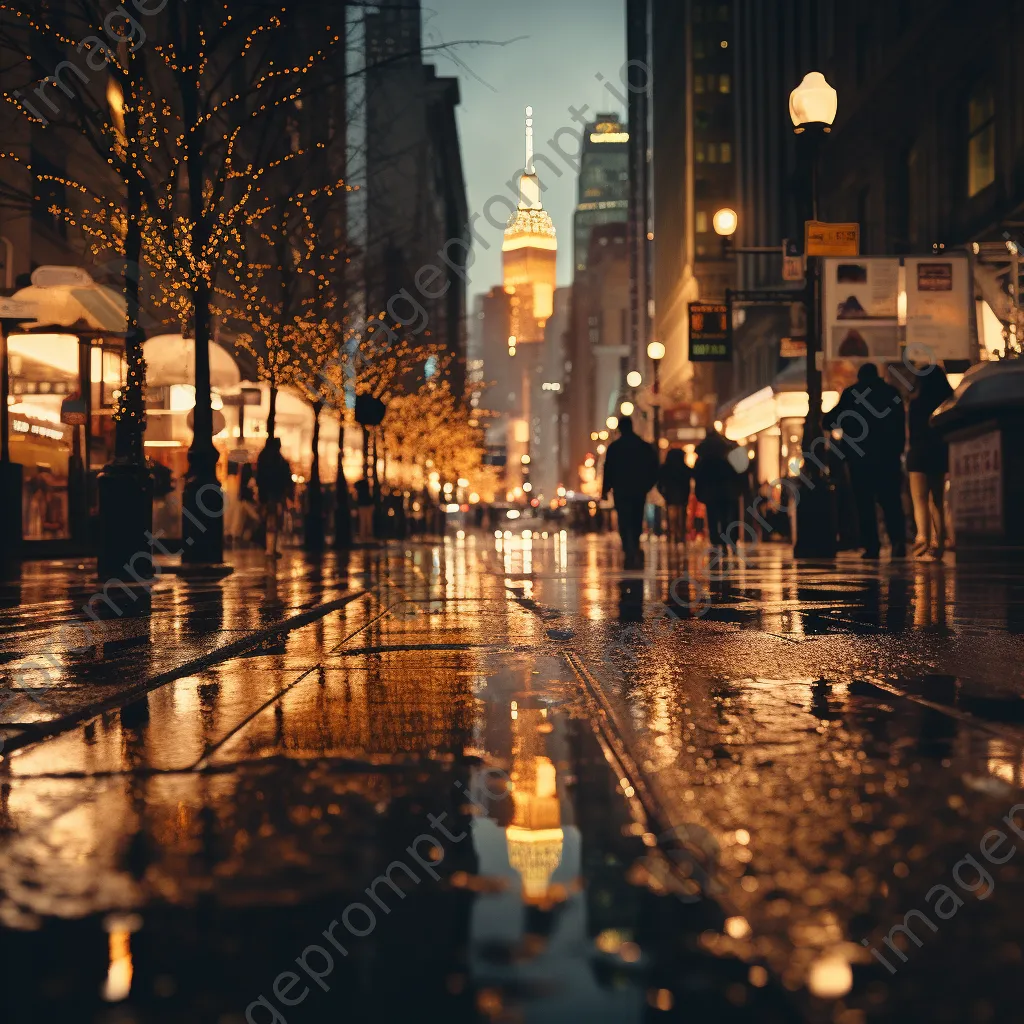 Blurred city street during rain with light reflections - Image 2