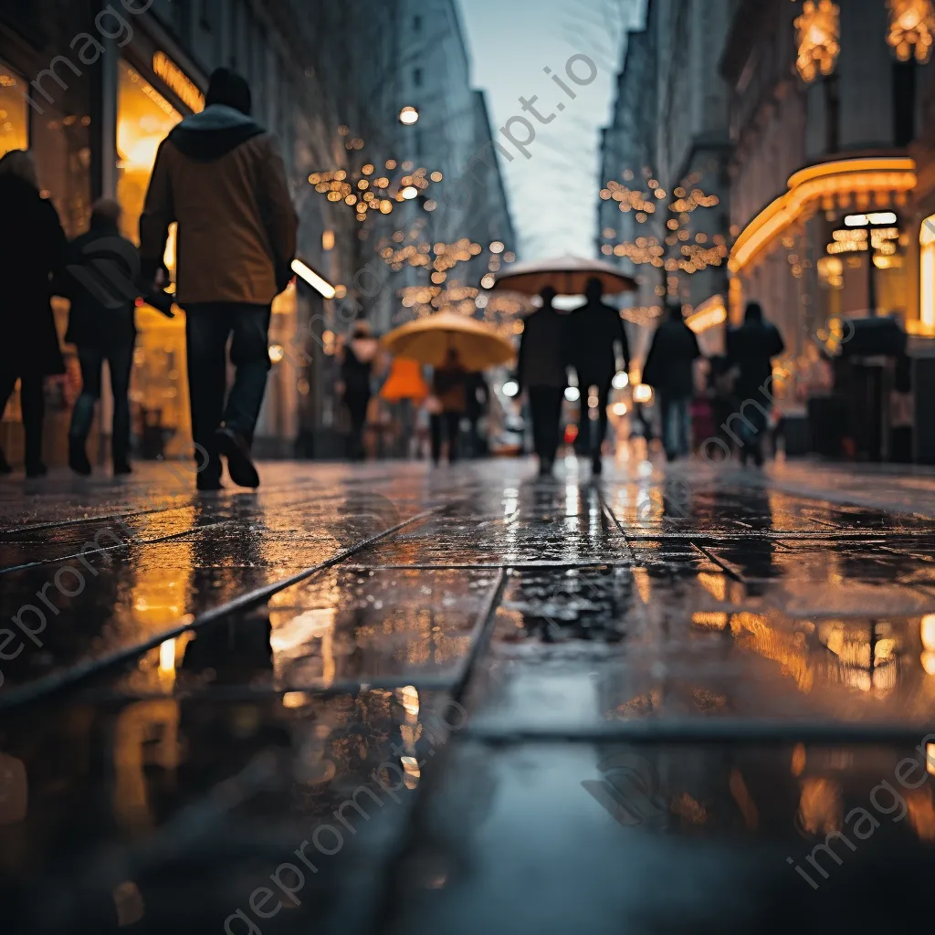 Blurred city street during rain with light reflections - Image 4