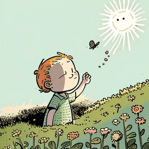 Child gazing at a butterfly in a sunlit meadow backdrop - Image 3