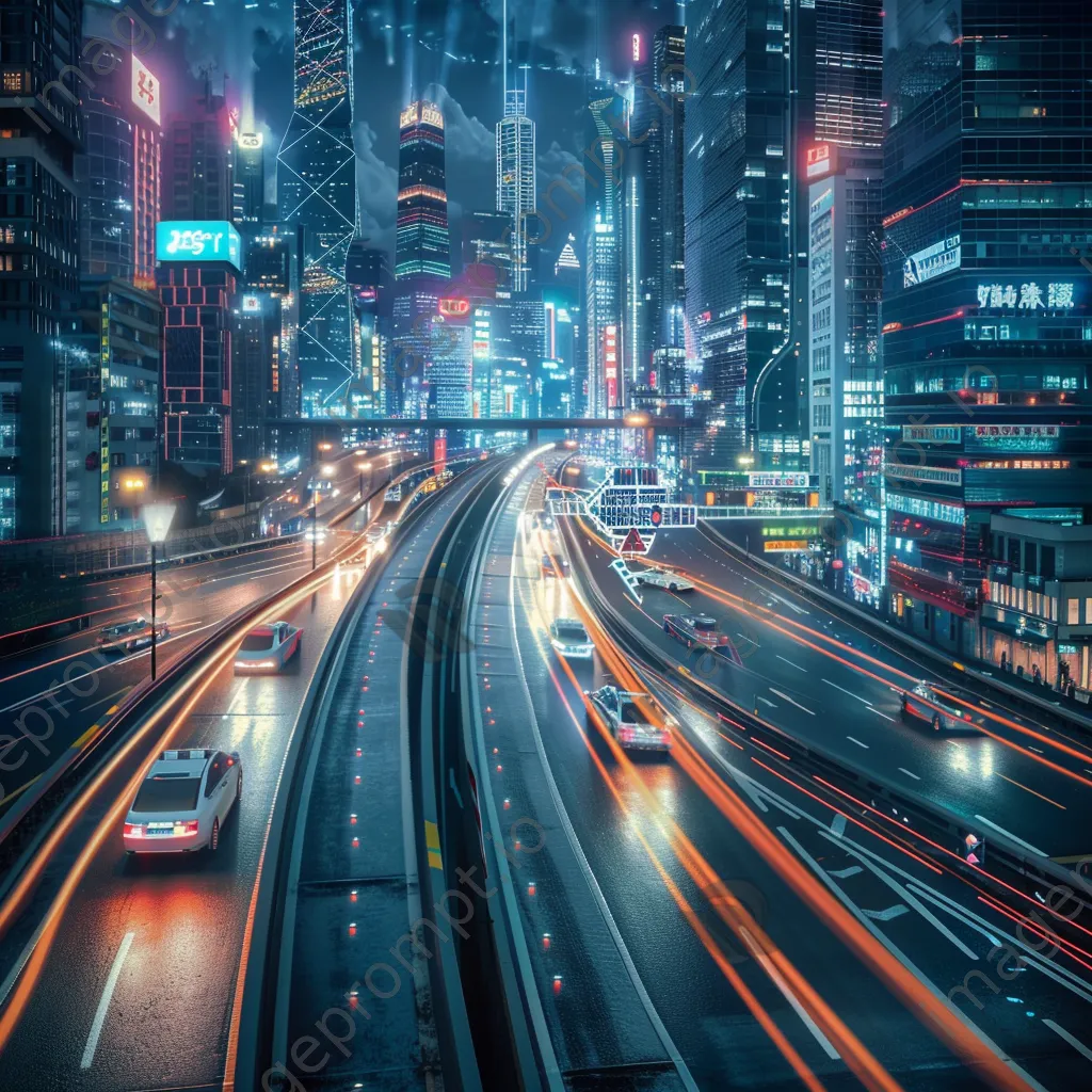 Futuristic city with autonomous vehicles and augmented reality overlays. - Image 2