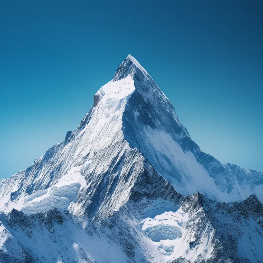 Tall snow-covered mountain peak against clear blue sky - Image 1