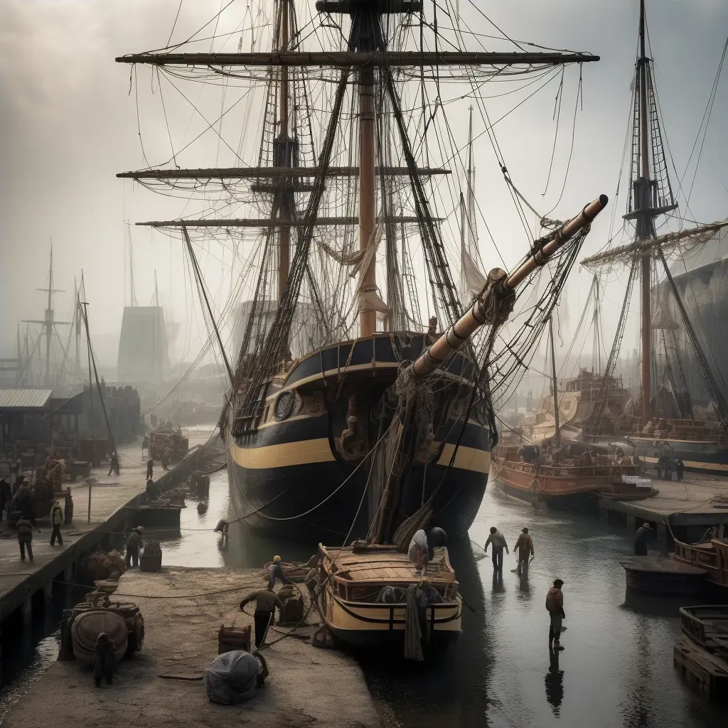 Colonial ship in busy harbor - Image 4