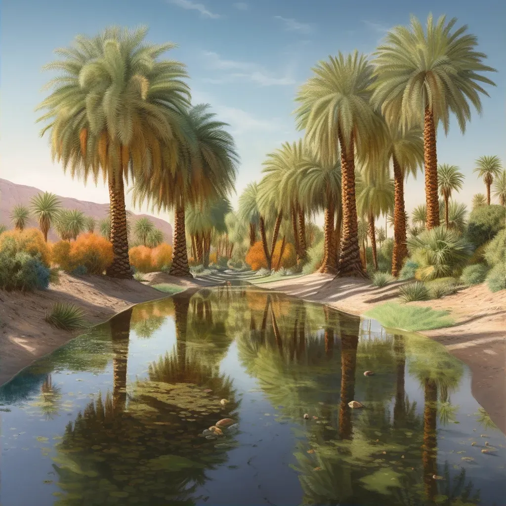 Desert oasis with vibrant palms and multicolored sands - Image 2