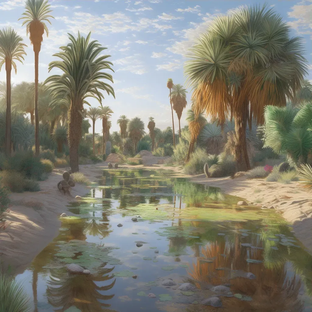 Desert oasis with vibrant palms and multicolored sands - Image 3