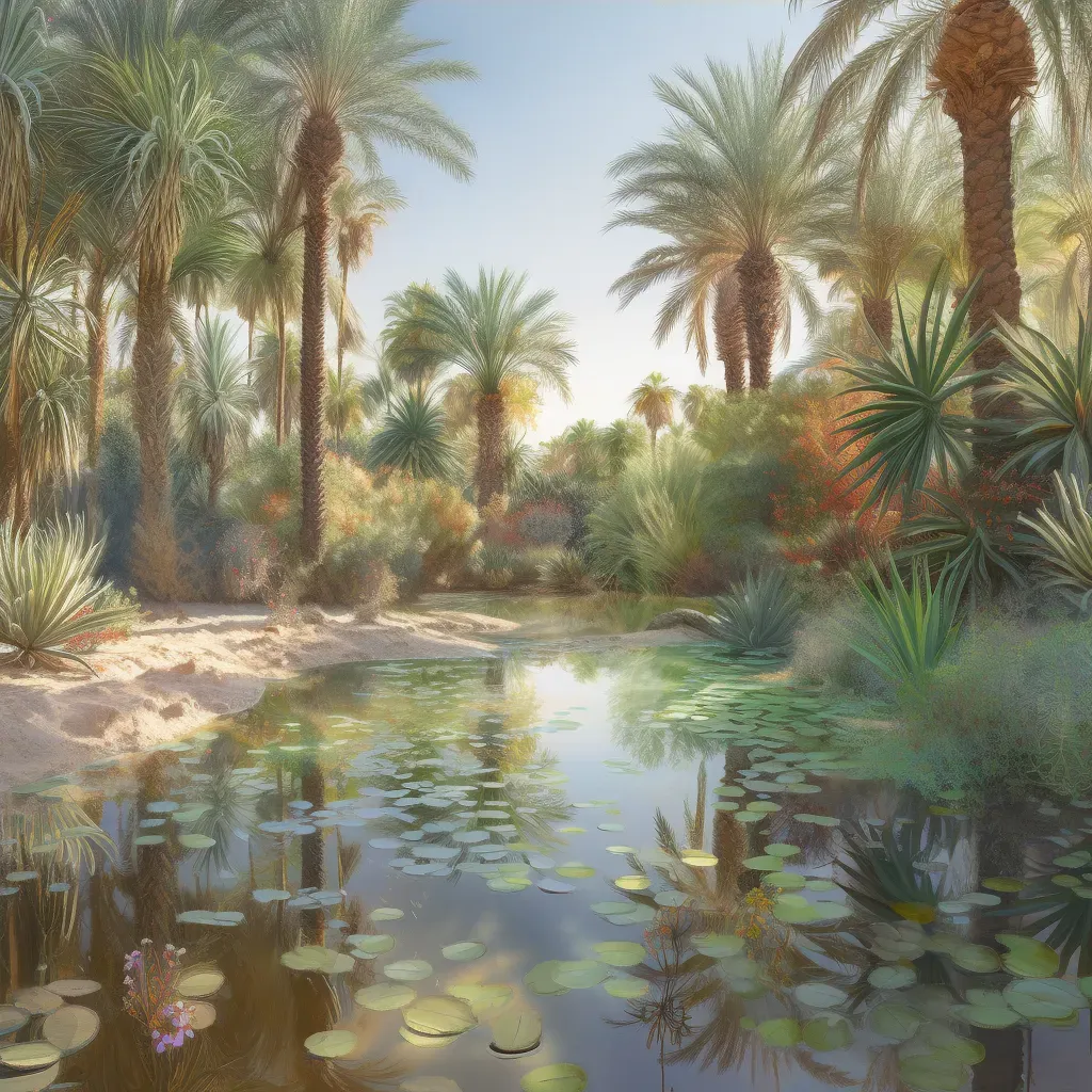 Desert oasis with vibrant palms and multicolored sands - Image 4