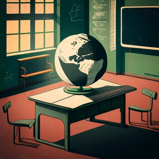 Vintage classroom with wooden desks, chalkboard, and globe - Image 2