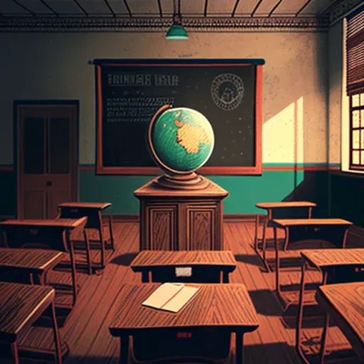 Vintage classroom with wooden desks, chalkboard, and globe - Image 3