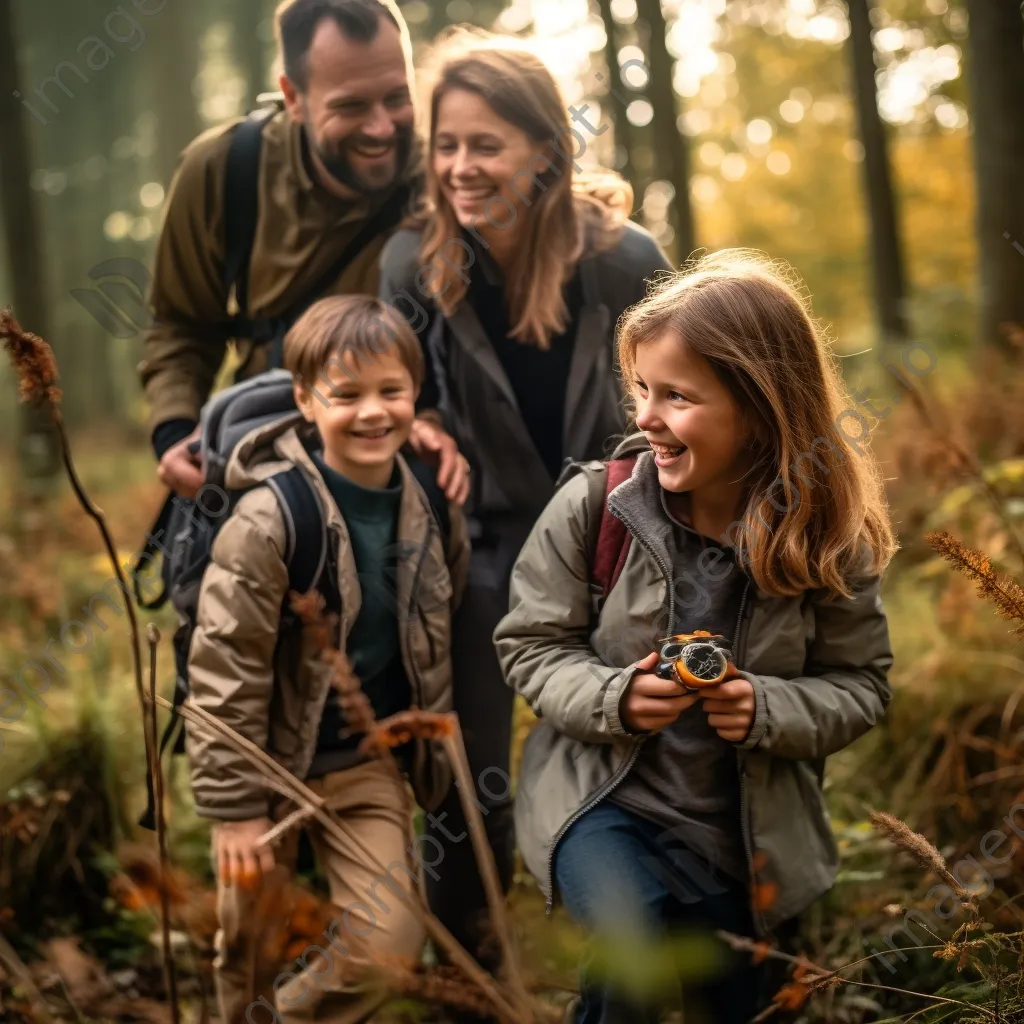 Family hiking together in a forest, children exploring nature. - Image 4