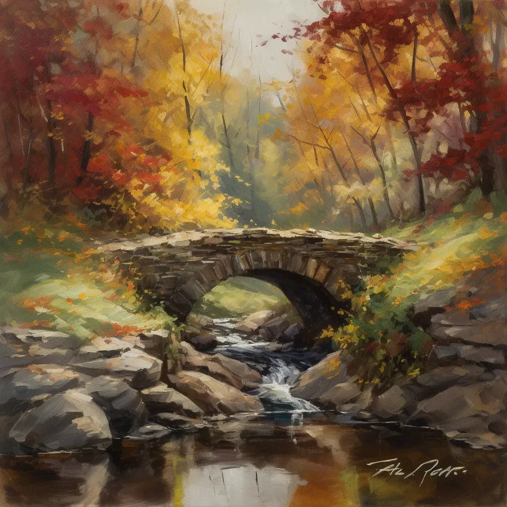 Rustic stone bridge in autumn with babbling brook - Image 1