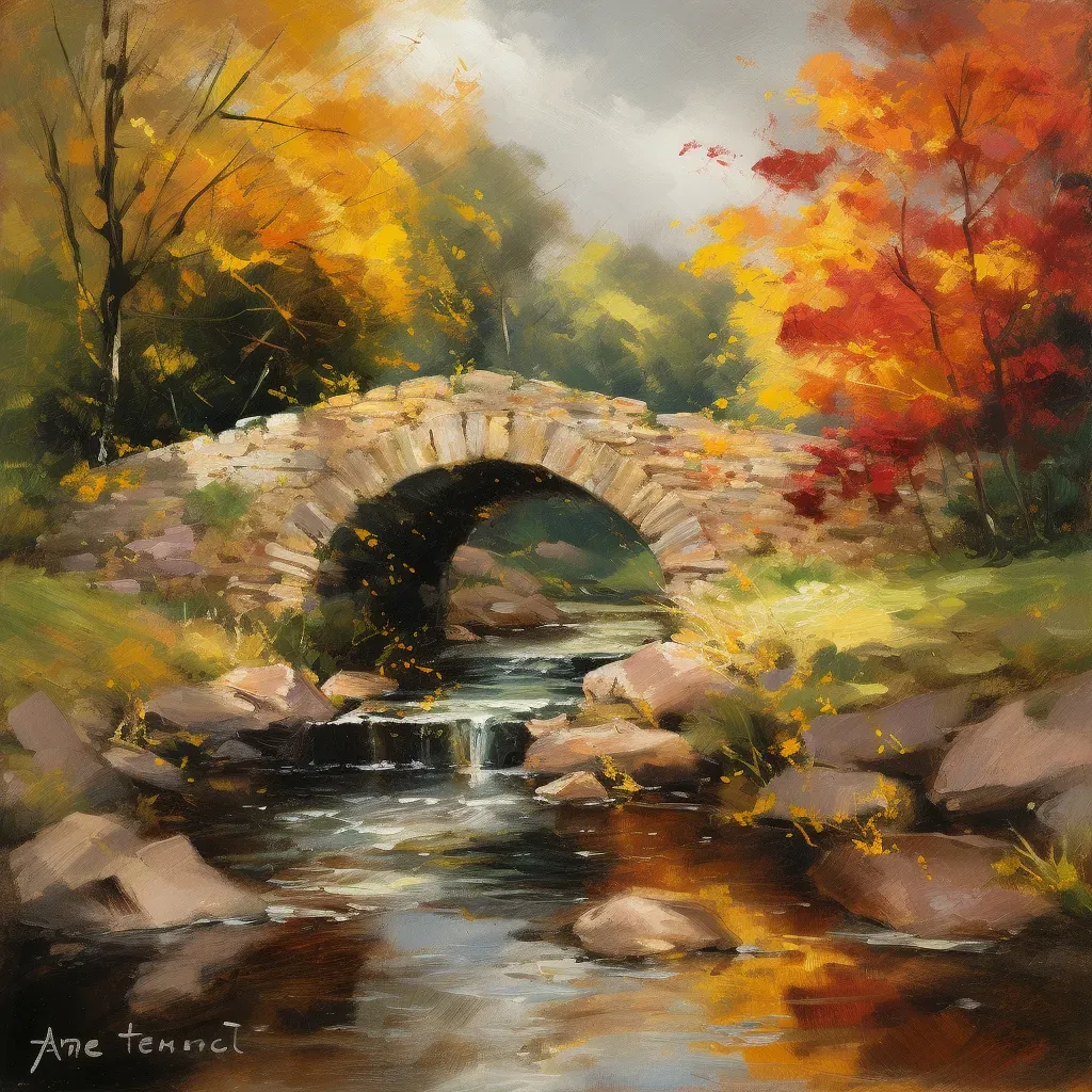 Rustic stone bridge in autumn with babbling brook - Image 2