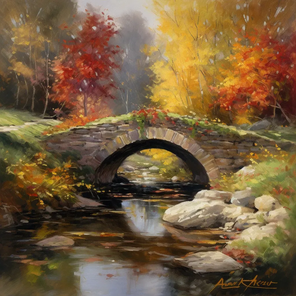 Rustic stone bridge in autumn with babbling brook - Image 3