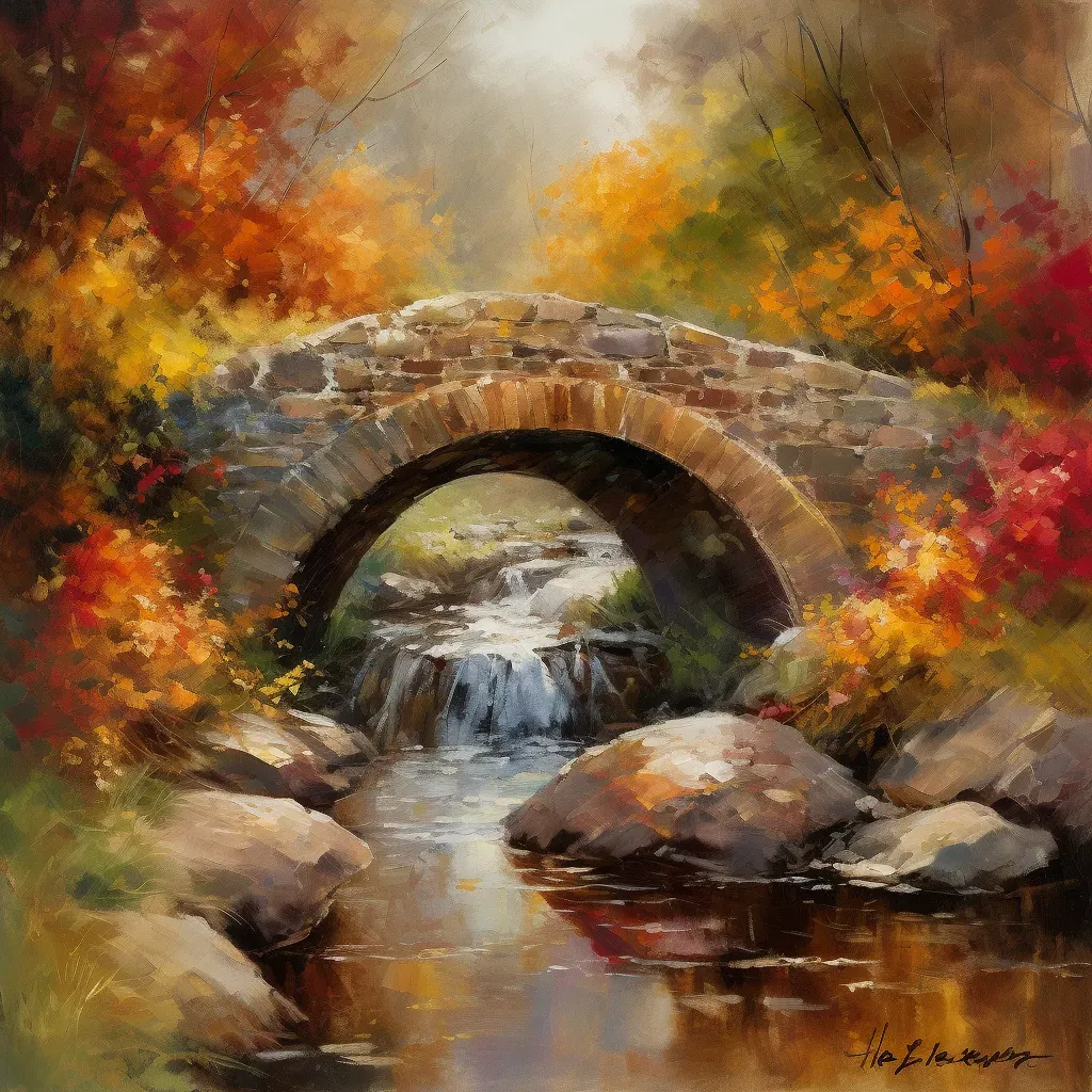 Rustic stone bridge in autumn with babbling brook - Image 4