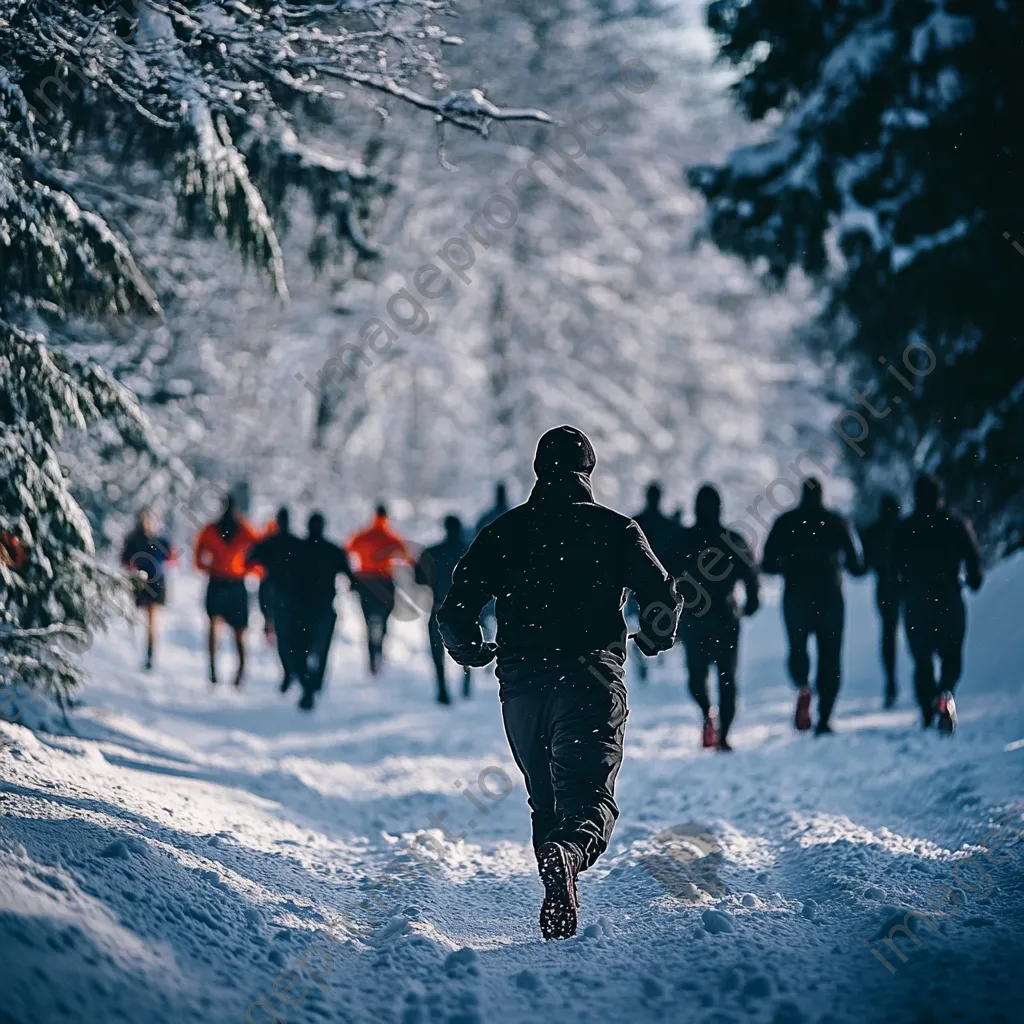 Group of participants doing outdoor workout exercises in the snow during winter. - Image 3