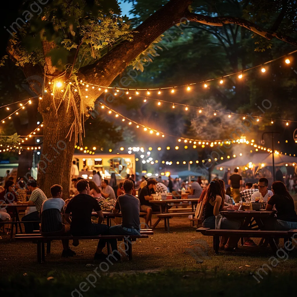 Families enjoying food festival with food trucks in city park - Image 2