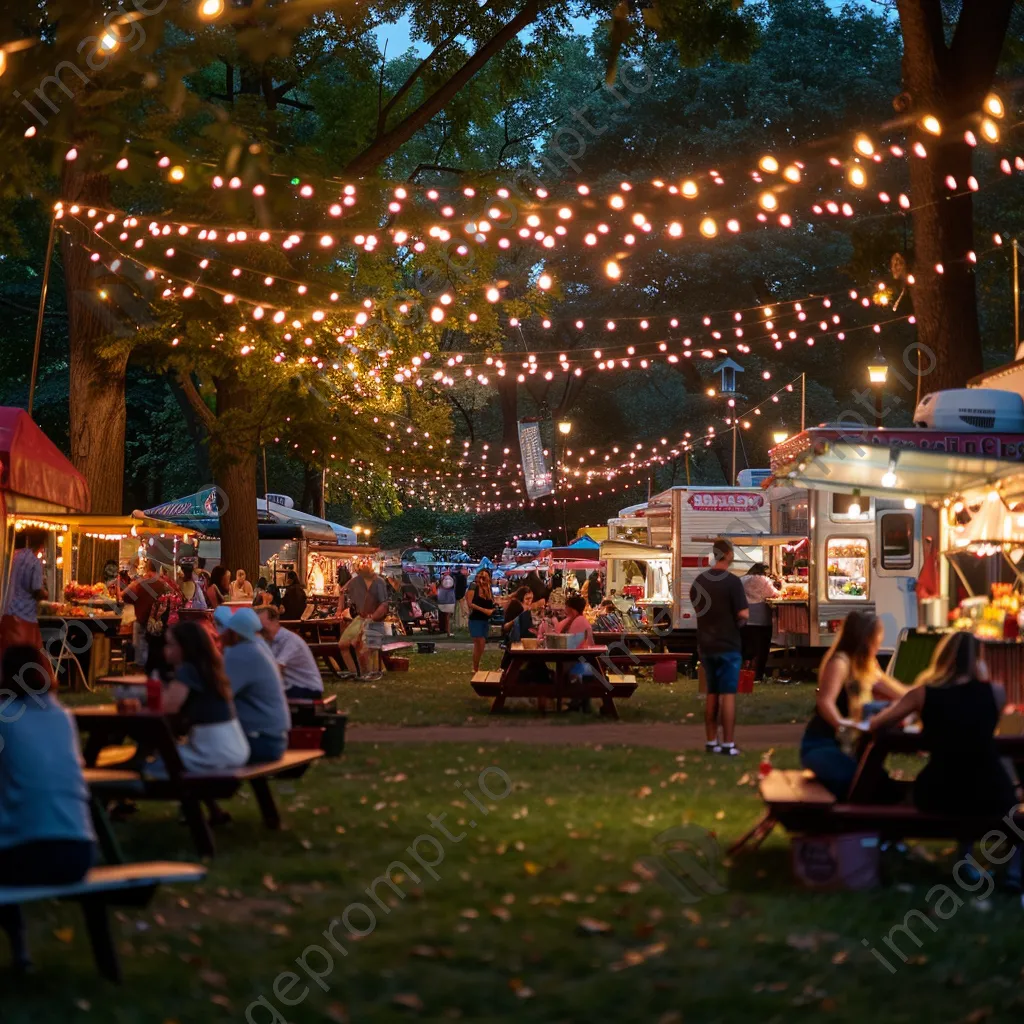 Families enjoying food festival with food trucks in city park - Image 3