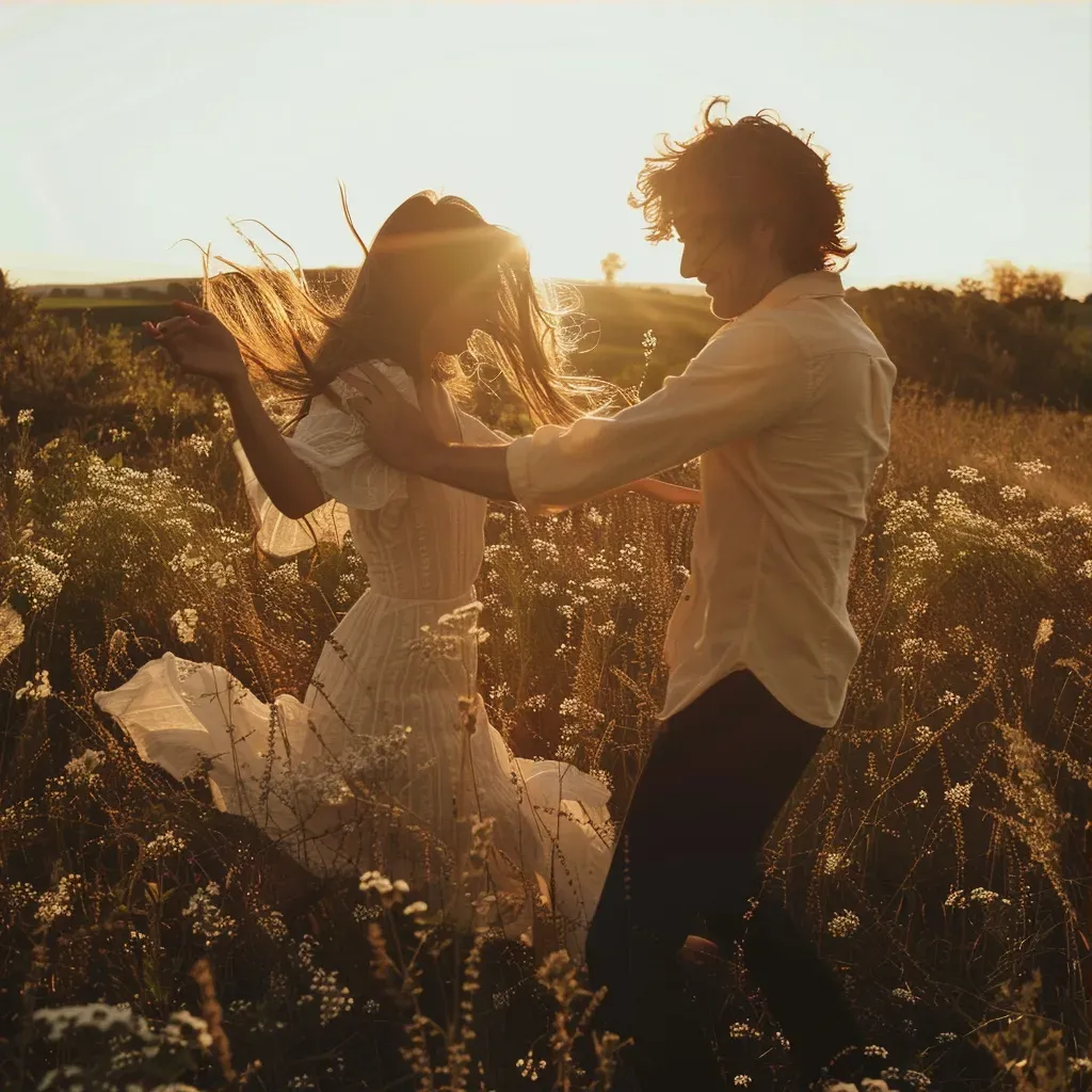 A young couple dancing in a sunlit field - Image 3