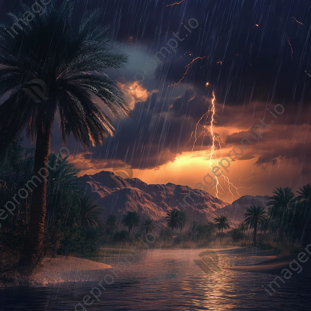 Thunderstorm over desert oasis with rain and lightning - Image 2