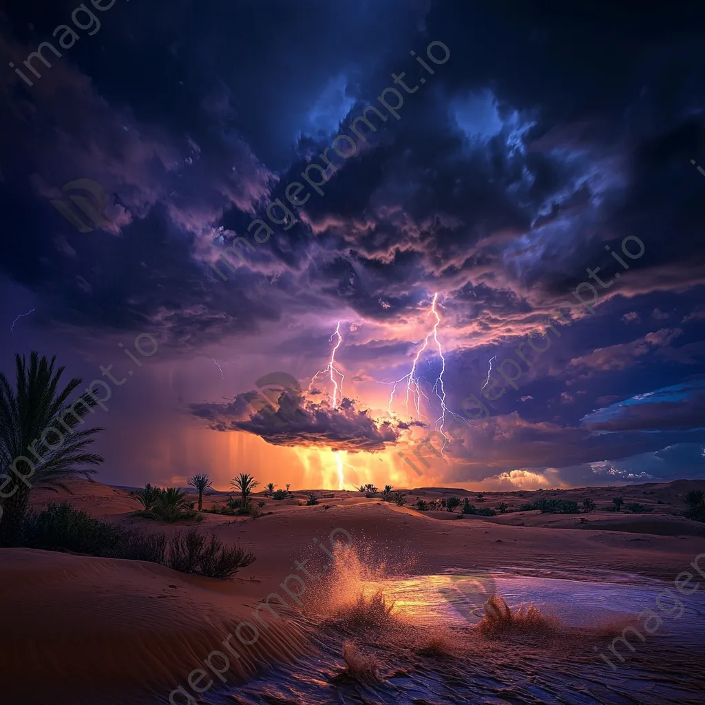 Thunderstorm over desert oasis with rain and lightning - Image 3