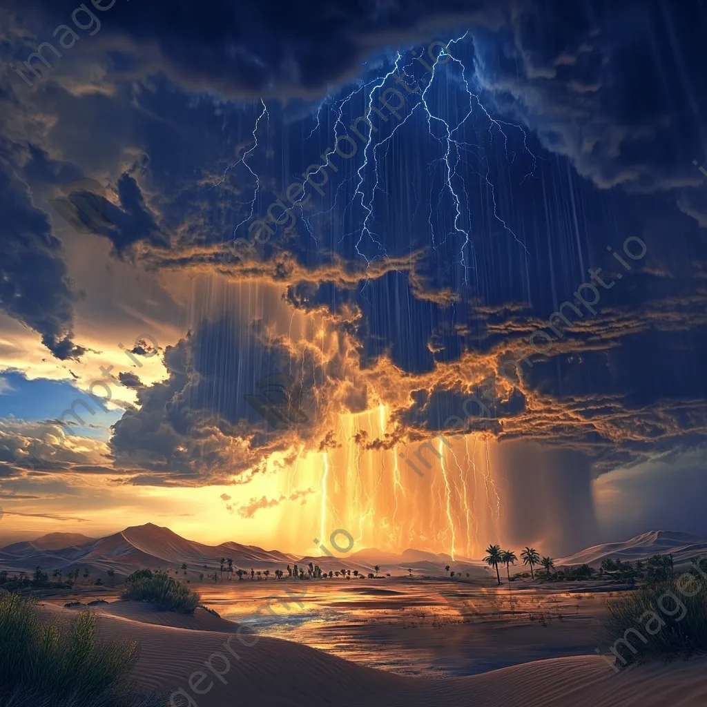 Thunderstorm over desert oasis with rain and lightning - Image 4