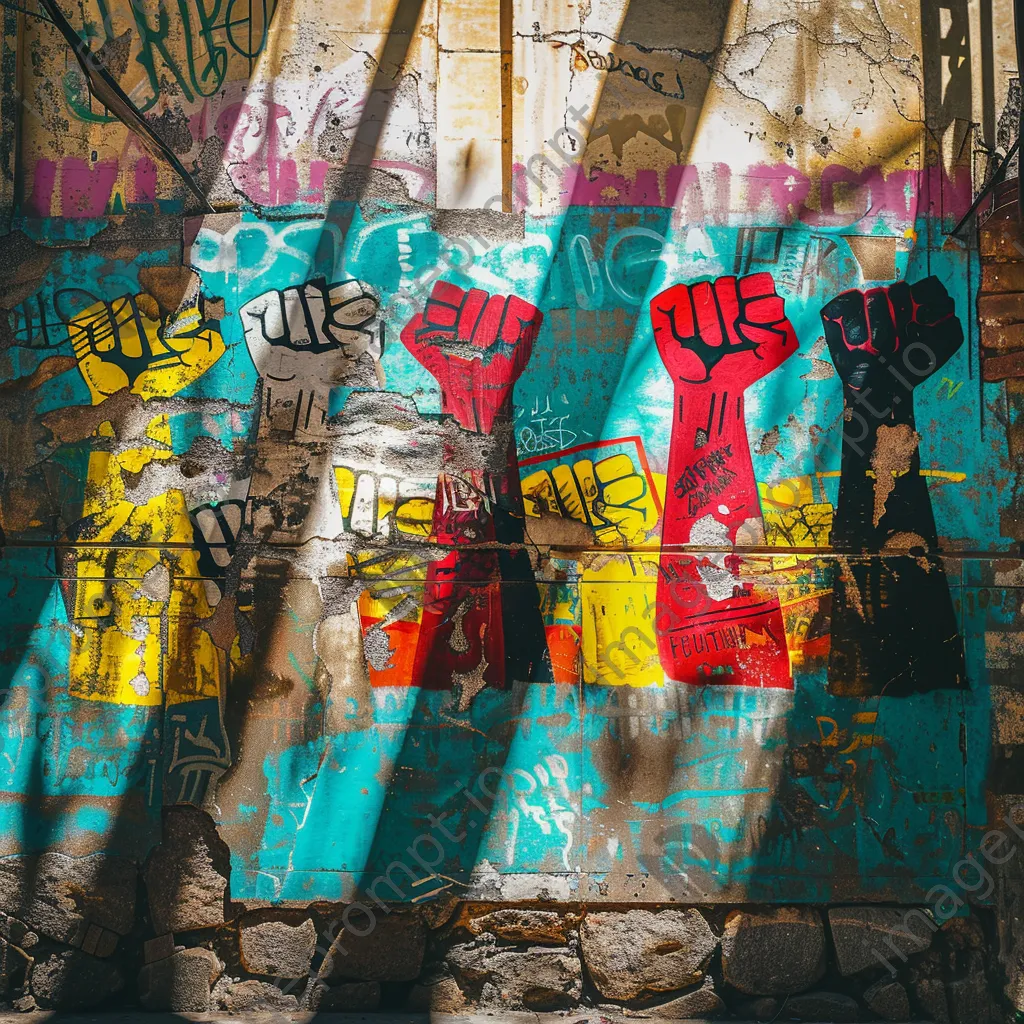 Colorful stencil graffiti with activism themes on a wall - Image 3