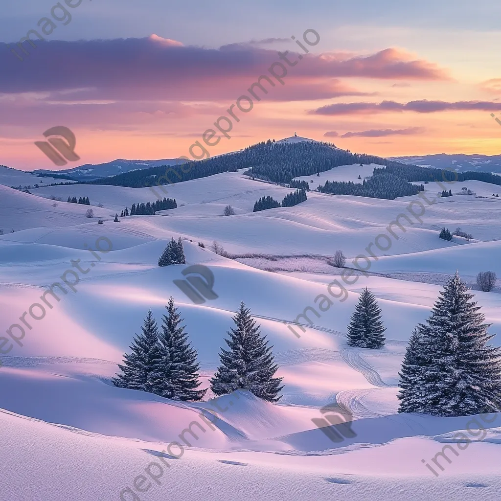 Snowy hills under a pastel sunset - Image 1