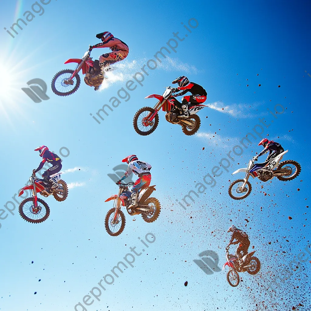 Motocross riders performing stunts in mid-air - Image 1